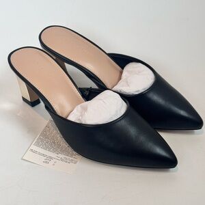 NWT The Drop Skylar Black with Gold Metallic He Pointed-Toe Mule Heels Size 7